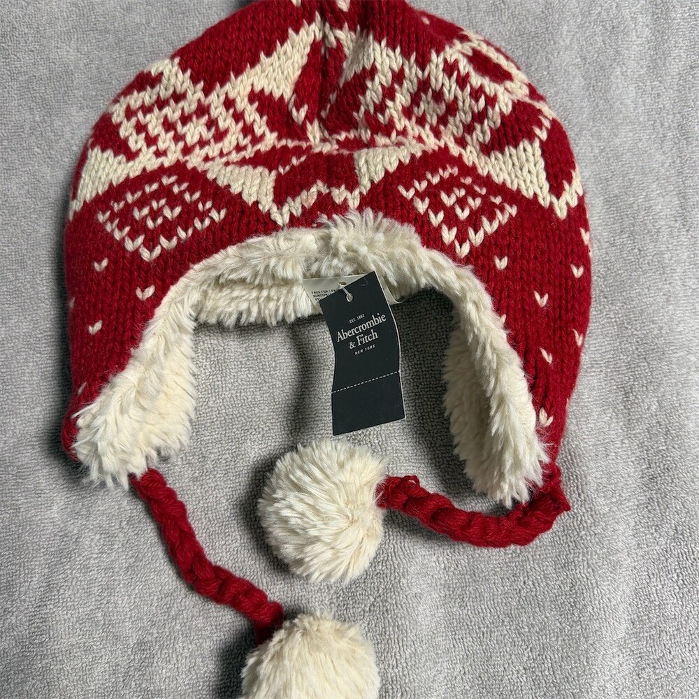 Abercrombie & Fitch Trapper Hat Womens One Size Red Fair Isle Ear Flaps